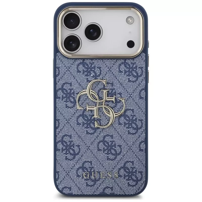 Guess 4G Big Classic Logo funda para iPhone 18 Pro Max / 17 Pro Max, azul y dorado