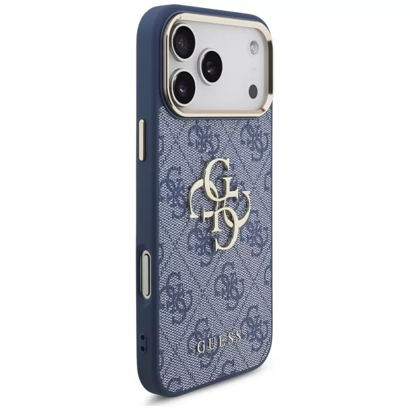 Guess 4G Big Classic Logo funda para iPhone 18 Pro Max / 17 Pro Max, azul y dorado