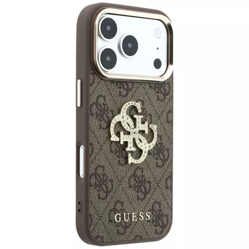 GUESS 4G & Big Strass Logo funda trasera para Apple iPhone 17 Pro Max / 18 Pro Max - marrón