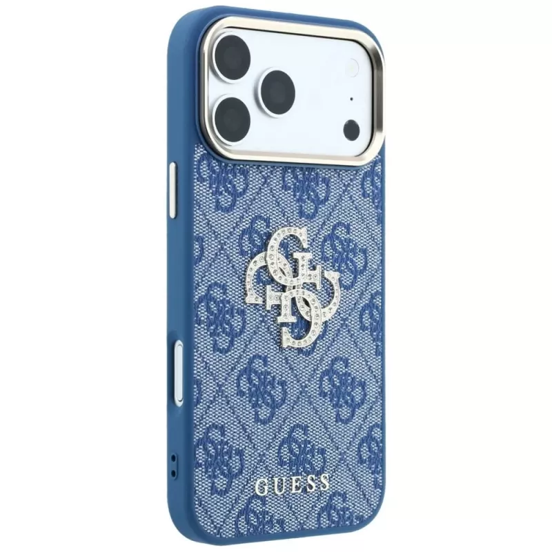GUESS 4G & Big Strass Logo funda rígida para iPhone 18 Pro / 17 Pro - azul