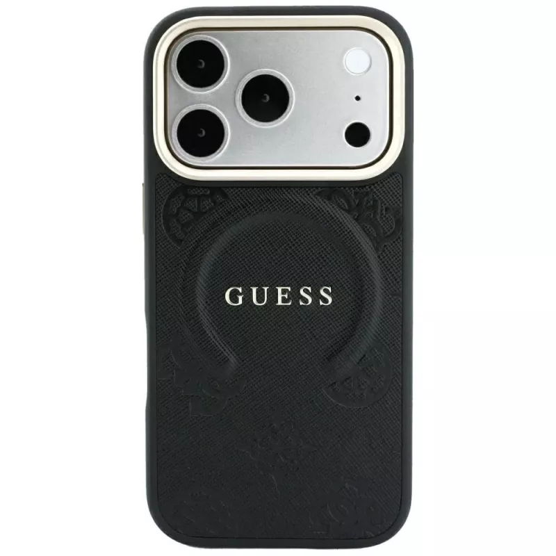 GUESS Saffiano Peony & Ring funda MagSafe para iPhone 18 Pro / 17 Pro - negro