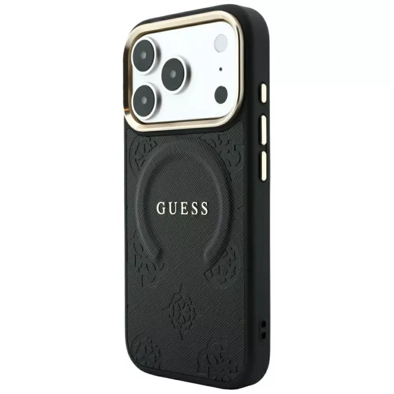 Guess Saffiano Peony & Ring funda MagSafe para iPhone 18 Pro Max / 17 Pro Max - negro