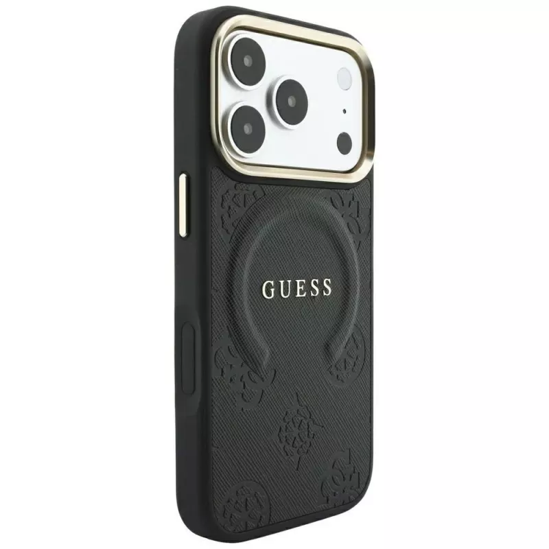 Guess Saffiano Peony & Ring funda MagSafe para iPhone 18 Pro Max / 17 Pro Max - negro