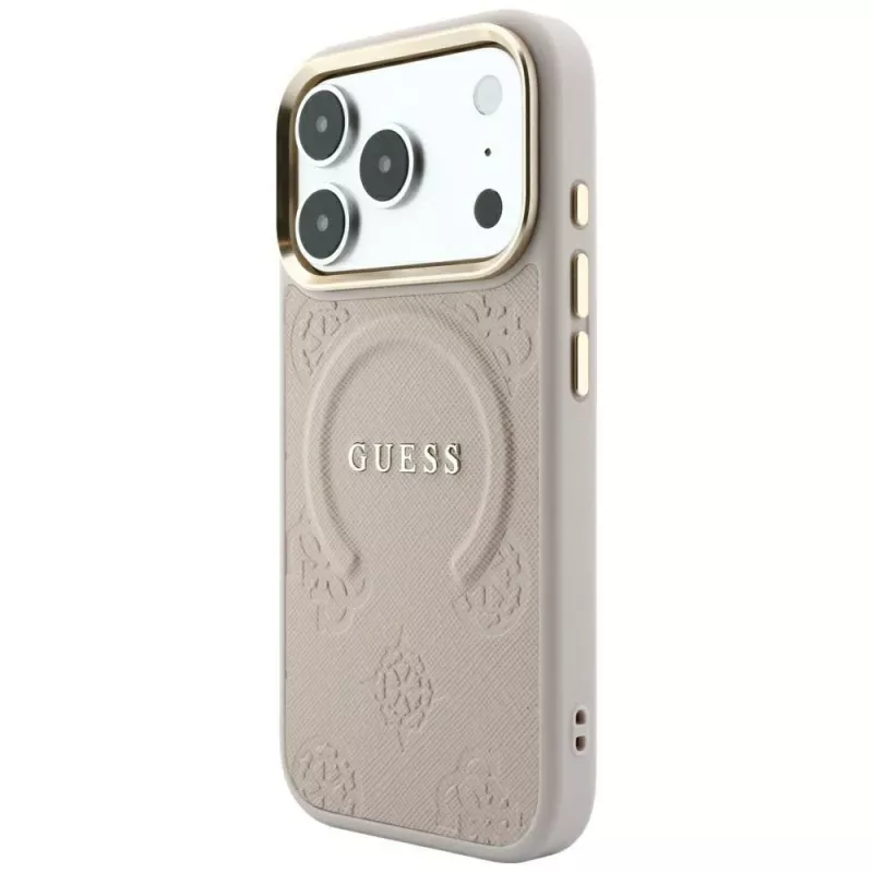 GUESS Saffiano Peony & Ring funda MagSafe para iPhone 18 Pro Max / 17 Pro Max - rosa