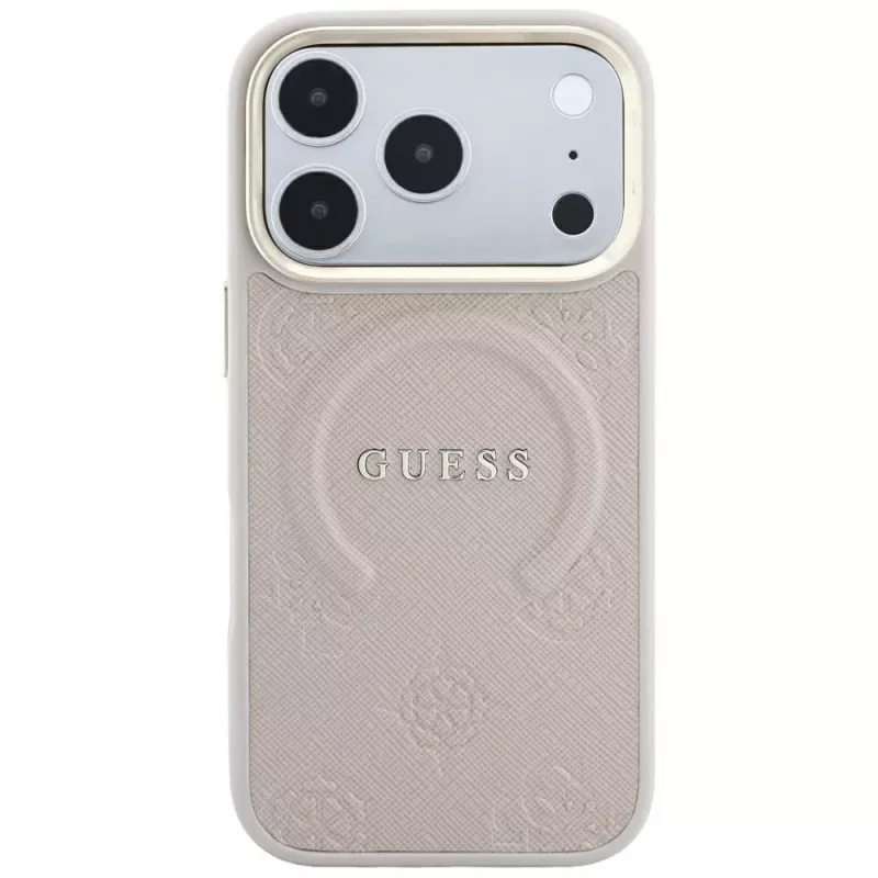 GUESS Saffiano Peony & Ring funda MagSafe para iPhone 18 Pro Max / 17 Pro Max - rosa