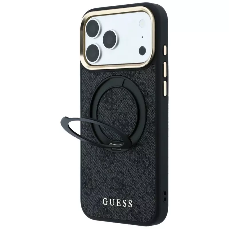 Guess Ring Stand 360 4G Classic Logo Funda MagSafe para iPhone 18 Pro / 17 Pro, Negro