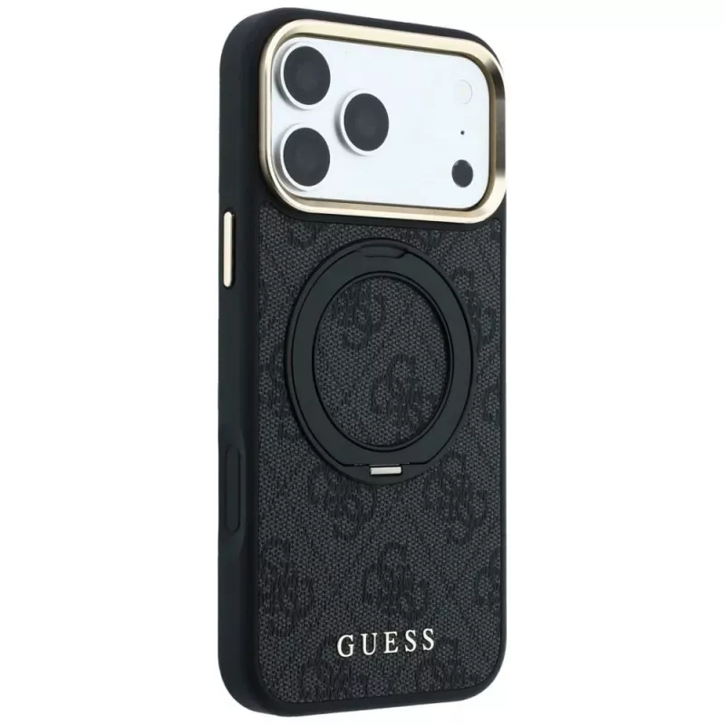 Guess Ring Stand 360 4G Classic Logo Funda MagSafe para iPhone 18 Pro / 17 Pro, Negro