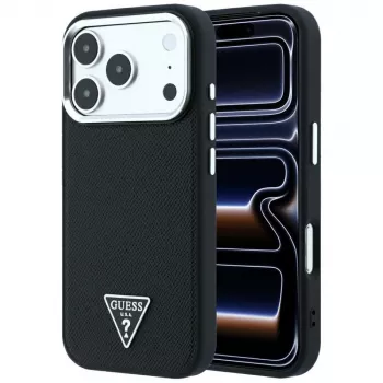 Guess Grained Triangle Logo Funda MagSafe para iPhone 17 Pro / 18 Pro - Negro