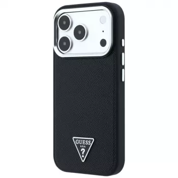 Guess Grained Triangle Logo Funda MagSafe para iPhone 17 Pro / 18 Pro - Negro