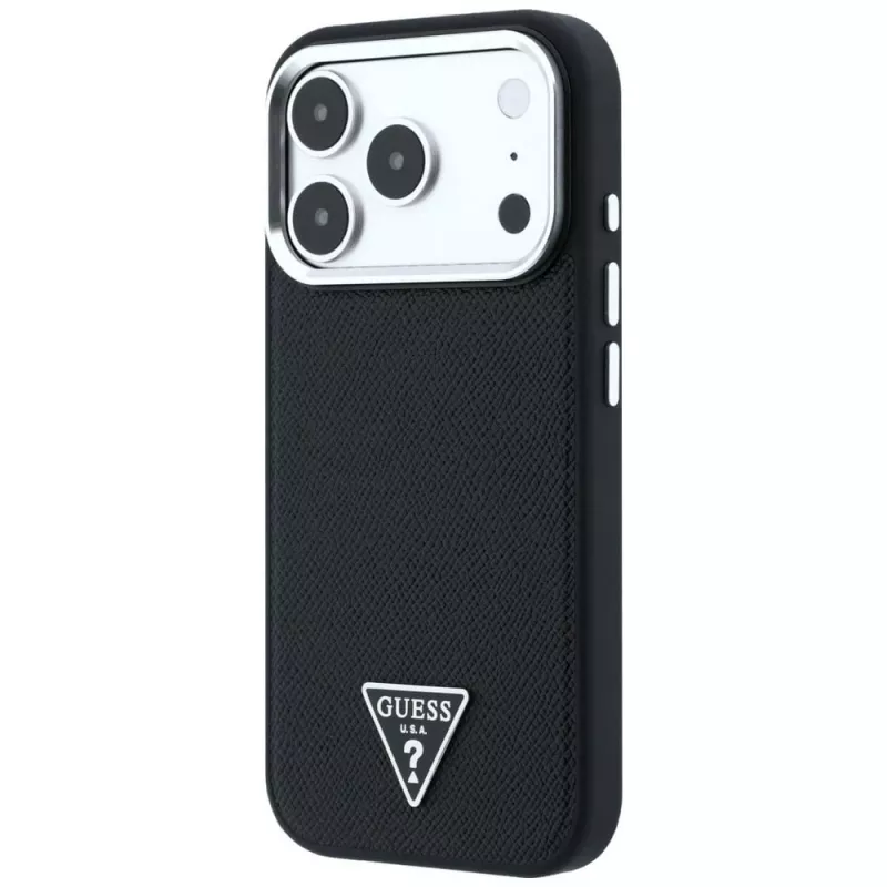 Guess Grained Triangle Logo Funda MagSafe para iPhone 17 Pro / 18 Pro - Negro
