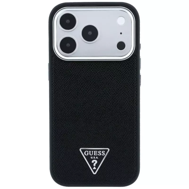 Guess Grained Triangle Logo Funda MagSafe para iPhone 17 Pro Max / 18 Pro Max - Negro