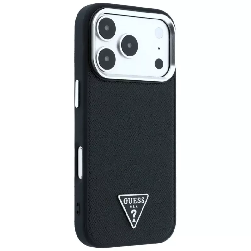 Guess Grained Triangle Logo Funda MagSafe para iPhone 17 Pro Max / 18 Pro Max - Negro