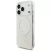 GUESS IML Flowers Allover Electroplated Funda MagSafe con correa de perlas para iPhone 18 Pro / 17 Pro - Blanco