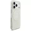 GUESS IML Flowers Allover Electroplated Funda MagSafe con correa de perlas para iPhone 18 Pro / 17 Pro - Blanco