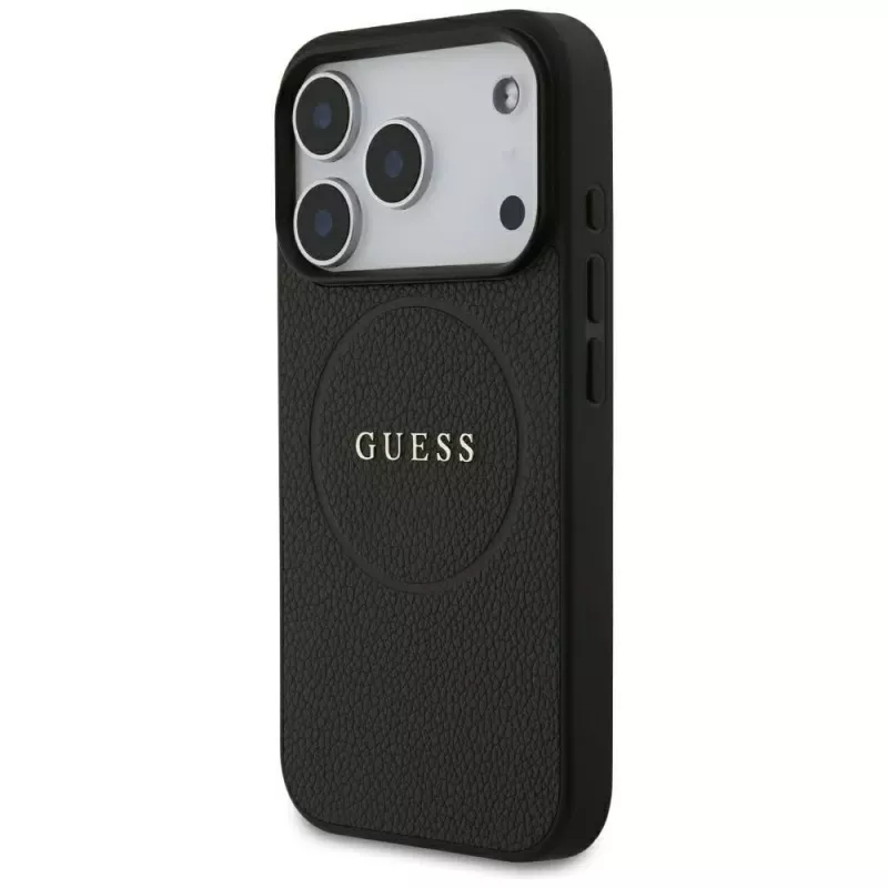 Guess Grained Gold Ring Funda MagSafe para Apple iPhone 17 Pro / 18 Pro, Negro