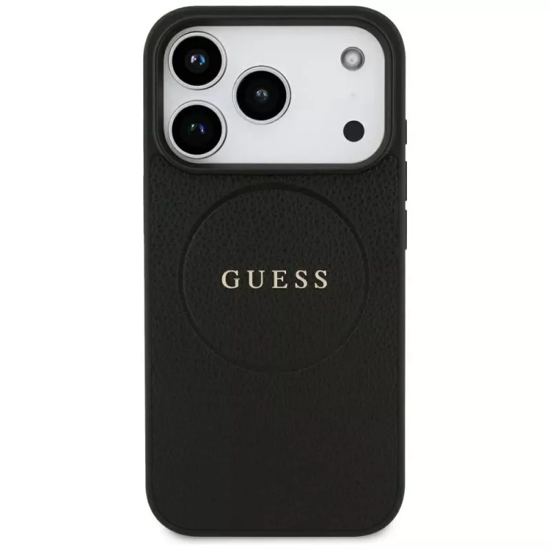 Guess Grained Gold Ring Funda MagSafe para Apple iPhone 17 Pro / 18 Pro, Negro