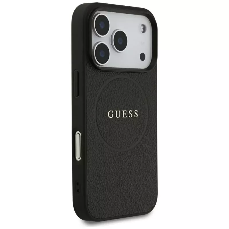 Guess Grained Gold Ring Funda MagSafe para Apple iPhone 17 Pro / 18 Pro, Negro