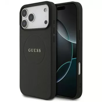 Guess Grained Gold Ring Funda MagSafe para Apple iPhone 18 Pro Max / 17 Pro Max, Negro