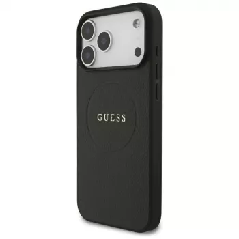 Guess Grained Gold Ring Funda MagSafe para Apple iPhone 18 Pro Max / 17 Pro Max, Negro