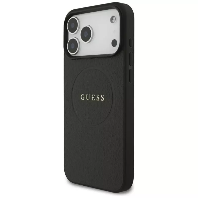 Guess Grained Gold Ring Funda MagSafe para Apple iPhone 18 Pro Max / 17 Pro Max, Negro