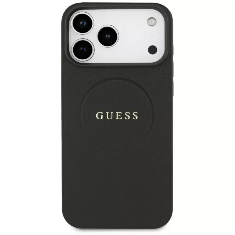 Guess Grained Gold Ring Funda MagSafe para Apple iPhone 18 Pro Max / 17 Pro Max, Negro