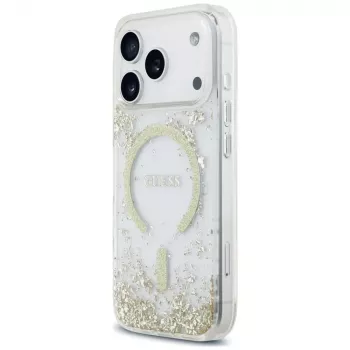 Guess Resin Bottom Glitter Funda MagSafe para iPhone 18 Pro / 17 Pro, Oro