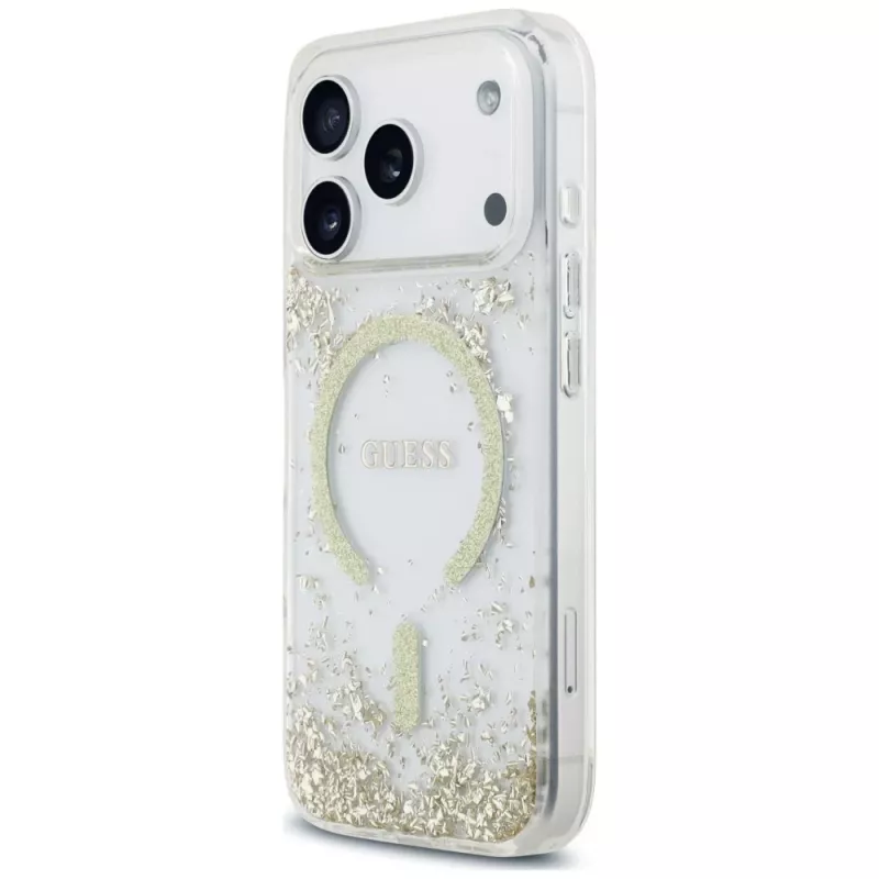 Guess Resin Bottom Glitter Funda MagSafe para iPhone 18 Pro / 17 Pro, Oro