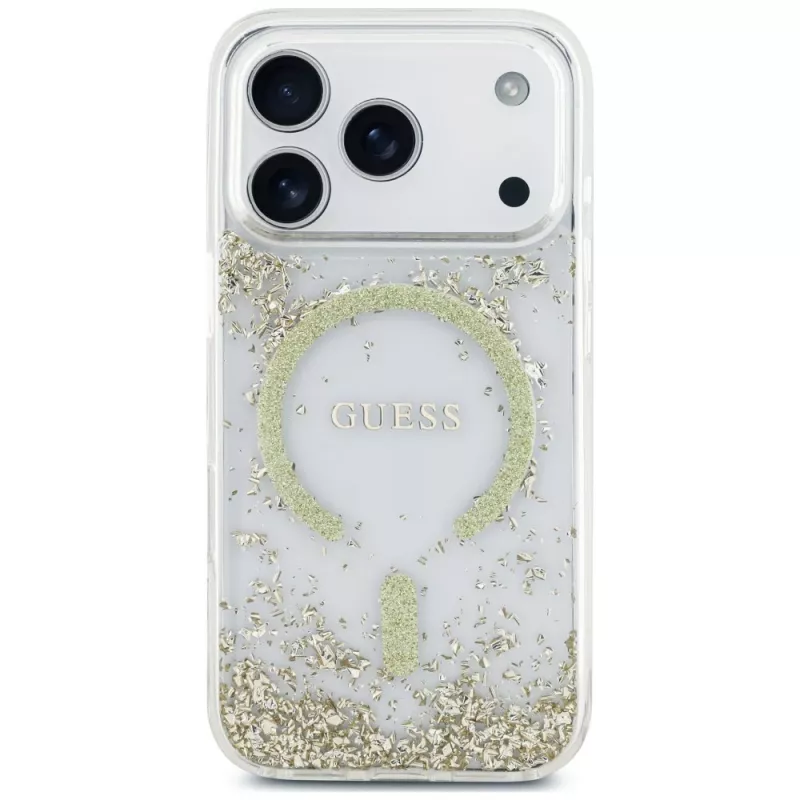 Guess Resin Bottom Glitter Funda MagSafe para iPhone 18 Pro / 17 Pro, Oro