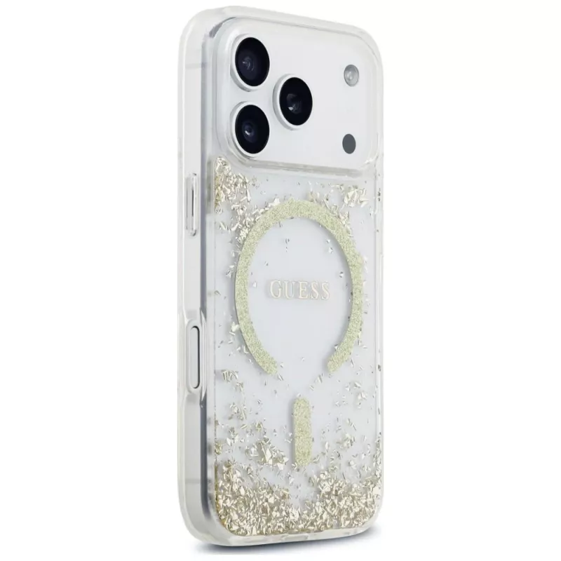 Guess Resin Bottom Glitter Funda MagSafe para iPhone 18 Pro / 17 Pro, Oro