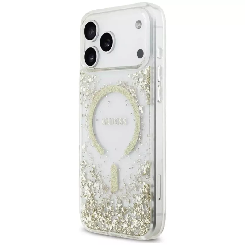 Guess Resin Bottom Glitter Funda MagSafe para iPhone 18 Pro Max / 17 Pro Max, Oro