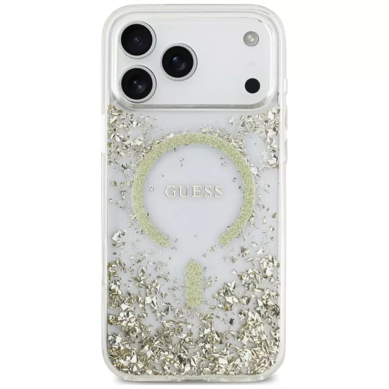 Guess Resin Bottom Glitter Funda MagSafe para iPhone 18 Pro Max / 17 Pro Max, Oro