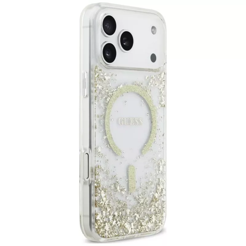 Guess Resin Bottom Glitter Funda MagSafe para iPhone 18 Pro Max / 17 Pro Max, Oro