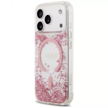 Guess Resin Bottom Glitter Funda MagSafe para Apple iPhone 18 Pro / 17 Pro, Rosa