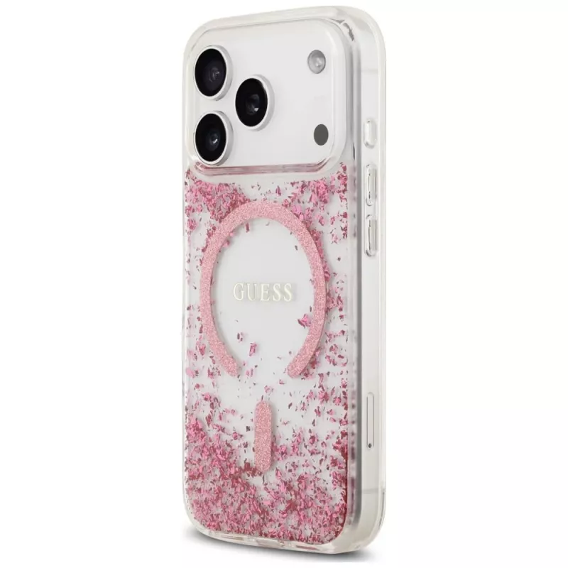 Guess Resin Bottom Glitter Funda MagSafe para Apple iPhone 18 Pro / 17 Pro, Rosa