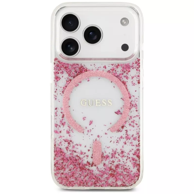 Guess Resin Bottom Glitter Funda MagSafe para Apple iPhone 18 Pro / 17 Pro, Rosa