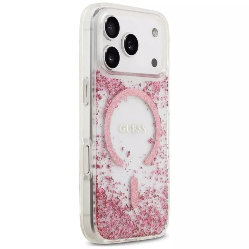 Guess Resin Bottom Glitter Funda MagSafe para Apple iPhone 18 Pro / 17 Pro, Rosa