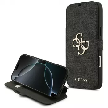 Guess Book 4G Metal Logo Funda para iPhone 18 Pro Max / 17 Pro Max, Negro