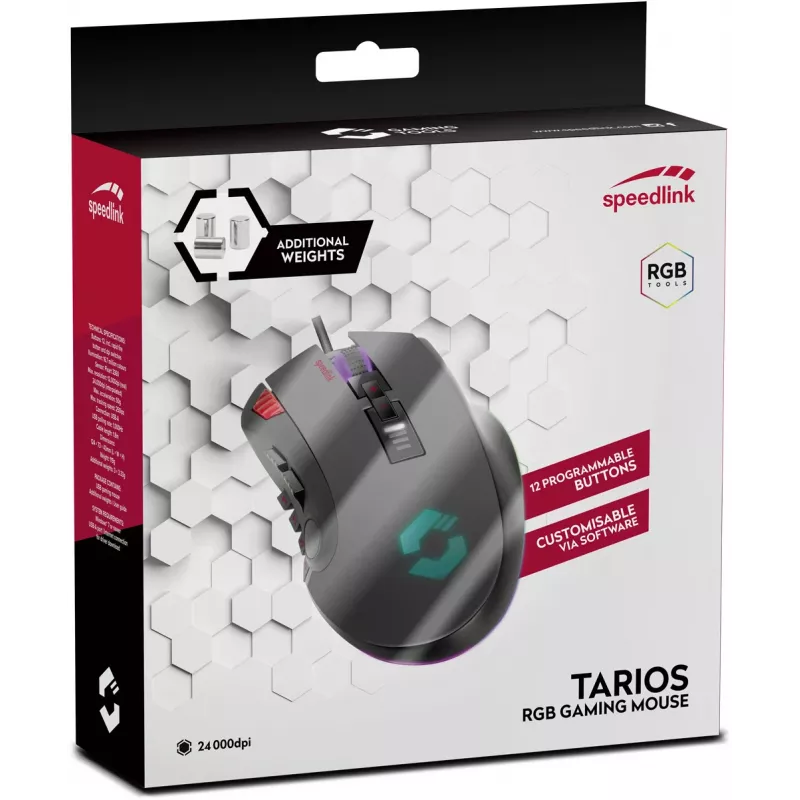 Speedlink Tarios ratón gaming USB con cable, RGB, 24000 DPI (SL-680012-BK)