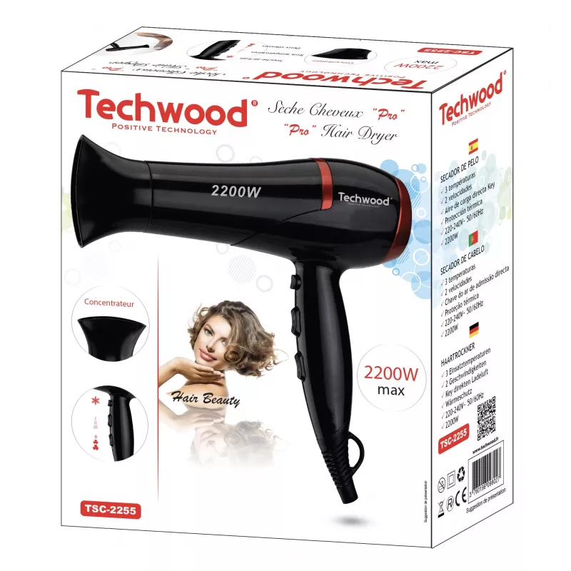 Techwood TSC-2255 Pro secador de pelo, 2200W, negro (TSC-2255)