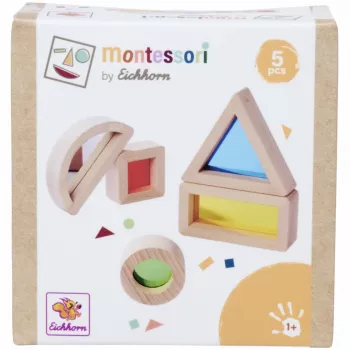 Eichhorn Montessori bloques de ventana, set de 20 piezas, madera de haya con certificación FSC® 100% con ventanas de acrílico de colores, juguete educativo de descubrimiento de luz y color para niños a partir de 12 meses