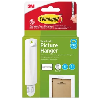 3M Command colgador de cuadros para soporte de dientes de sierra, 1 gancho + 2 tiras, blanco (7100336642)