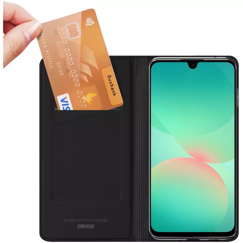 Nevox Vario Series Funda con tapa para Samsung Galaxy A27 5G – Funda cartera de piel PU negra con compartimentos para tarjetas, portamonedas y función de soporte