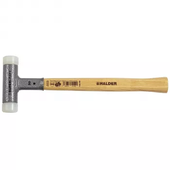 Halder SUPERCRAFT Martillo H 30 con mango amortiguador de vibraciones, diámetro de cabeza 30 mm, inserto de nailon especial blanco, semiduro, carcasa de acero