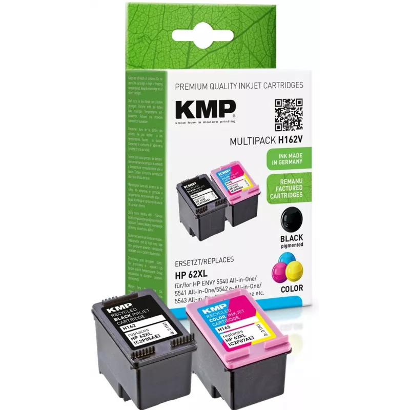KMP 1741.400500 MultiPack cartuchos de tinta negra y tricolor compatibles con HP 62XL (C2P05AE/C2P07AE) - pack de 2