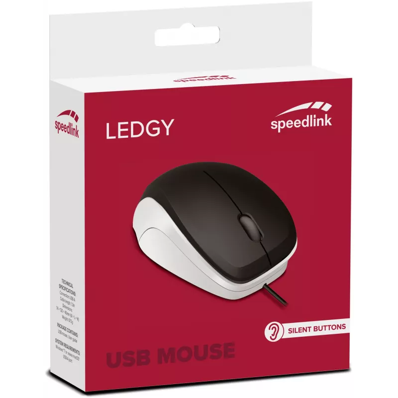 Speedlink Ledgy Silent ratón, negro/blanco (SL-610015-BKWE)