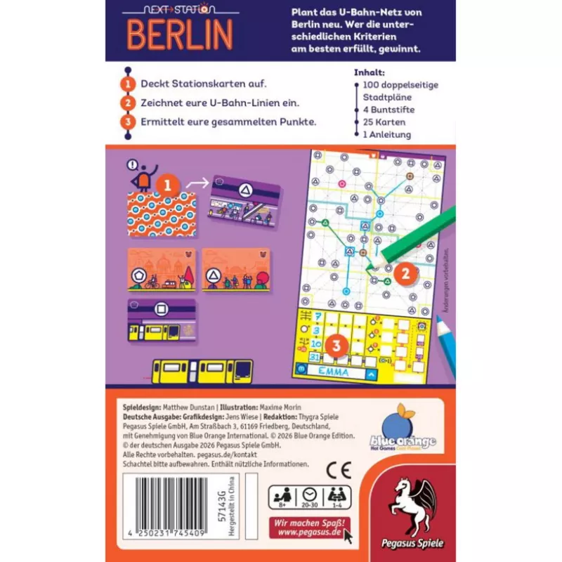 PEGASUS Next Station Berlin – juego de mesa de tirar y escribir (edición alemana)
