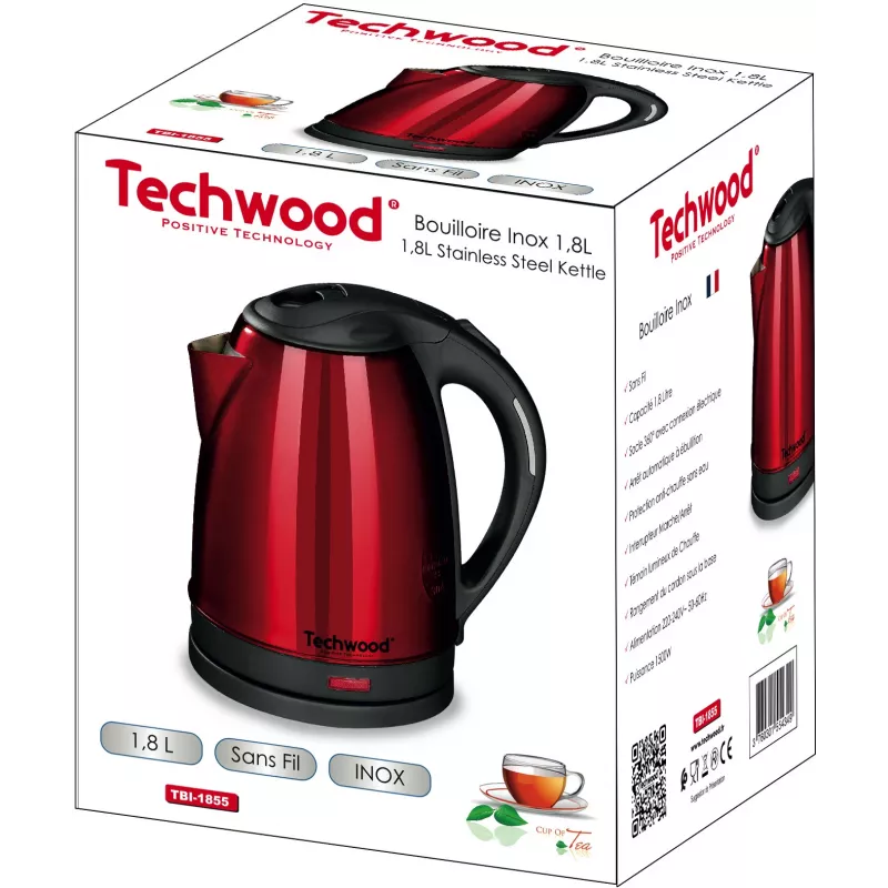 Techwood TBI-1855 hervidor de agua inalámbrico de acero inoxidable, 1,8 L (TBI-1855)