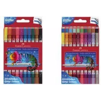 Rotuladores de doble punta con purpurina Faber-Castell, pack de 20 con punta gruesa y fina (3-5 mm / 1 mm), lavables - 151108