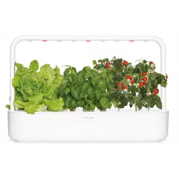 Click & Grow Smart Garden 9 huerto de interior de hierbas y verduras con lámparas de crecimiento LED, autorriego, 9 cápsulas de plantas, blanco