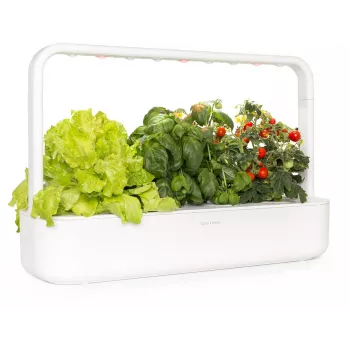 Click & Grow Smart Garden 9 huerto de interior de hierbas y verduras con lámparas de crecimiento LED, autorriego, 9 cápsulas de plantas, blanco